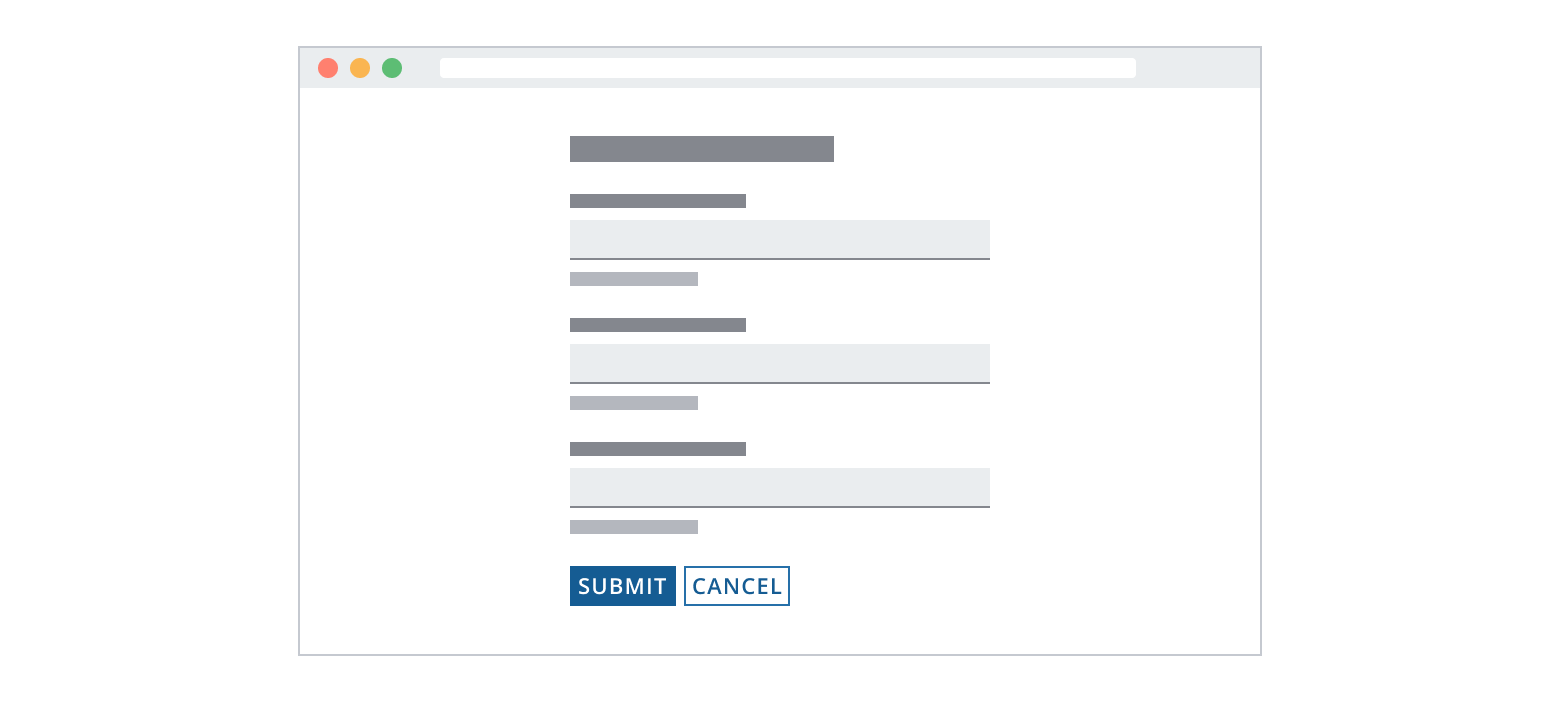 Example showing button bar with Submit on the left as a solid, and Cancel as bordered to the right of Submit.